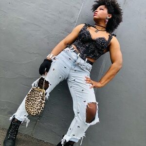 Black beaded corset top size medium